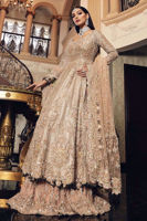 Pakistani Silver Gold Gangajamni Tissue Gown (3-Piece) - Image 3
