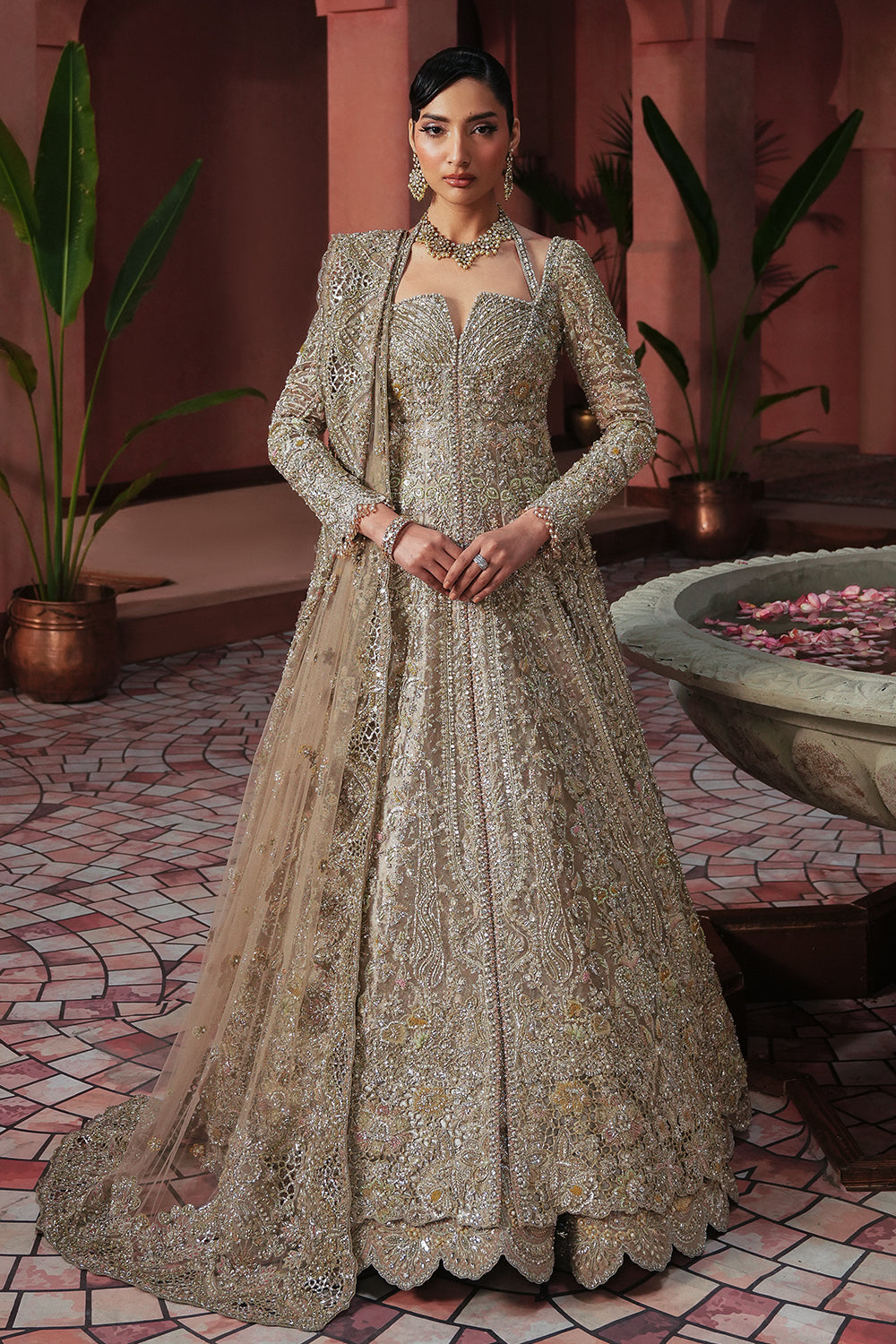 Soft Gold Embellished Tissue Bridal Gown (2-Piece) - Image 1