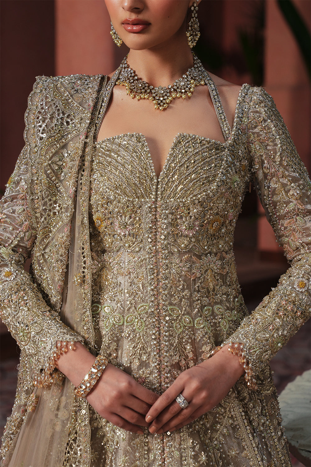 Soft Gold Embellished Tissue Bridal Gown (2-Piece) - Image 2