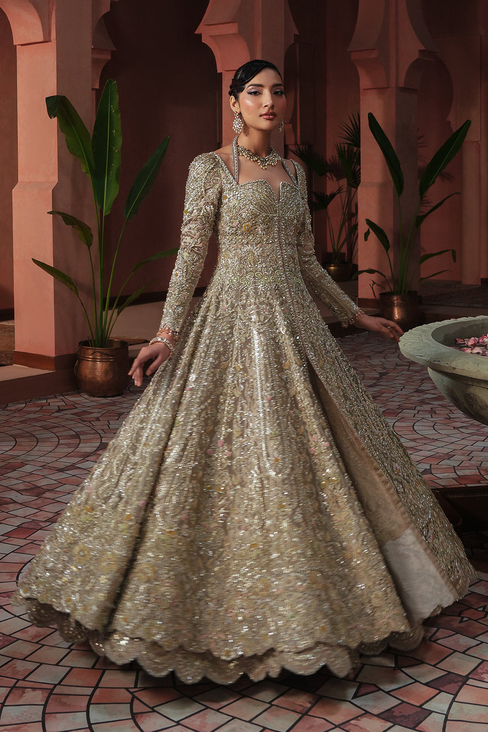 Soft Gold Embellished Tissue Bridal Gown (2-Piece) - Image 4