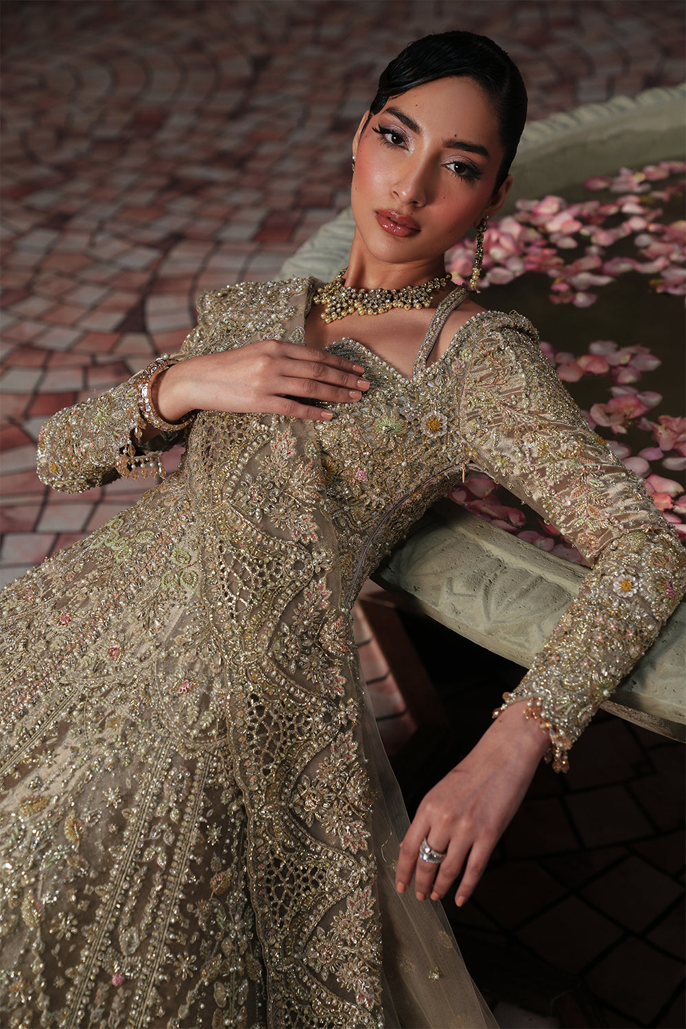 Soft Gold Embellished Tissue Bridal Gown (2-Piece) - Image 5