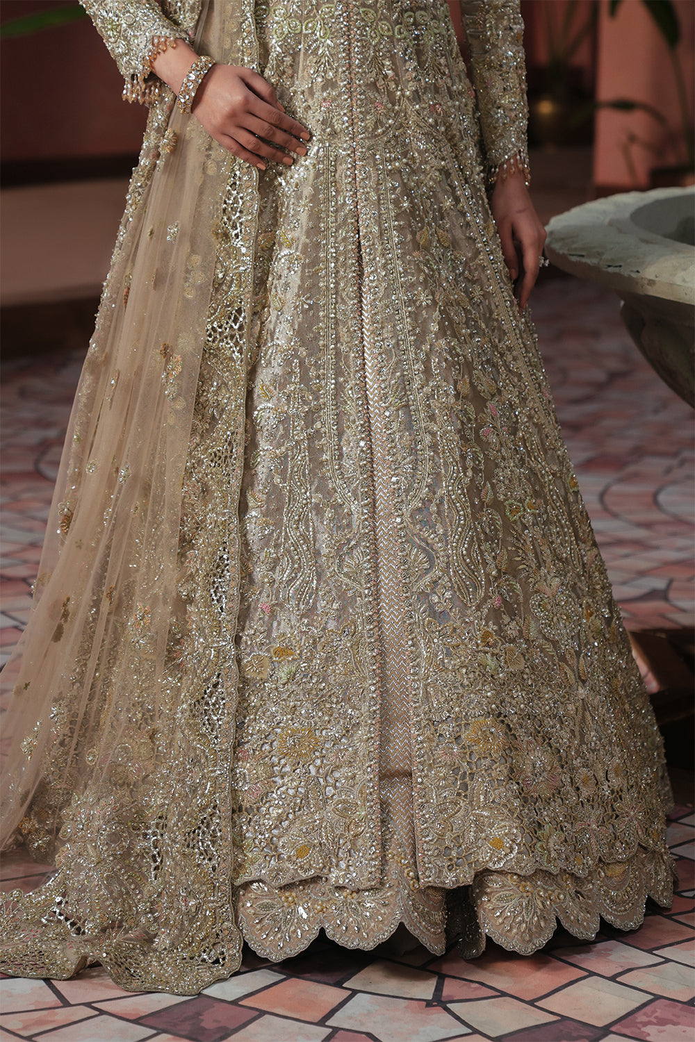 Soft Gold Embellished Tissue Bridal Gown (2-Piece) - Image 6