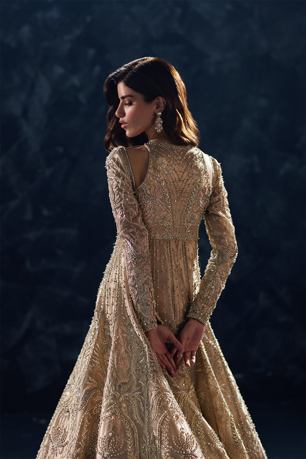 Indian Gold Sheesha & Dabka Tissue Bridal Gown (3-Piece) - Image 2