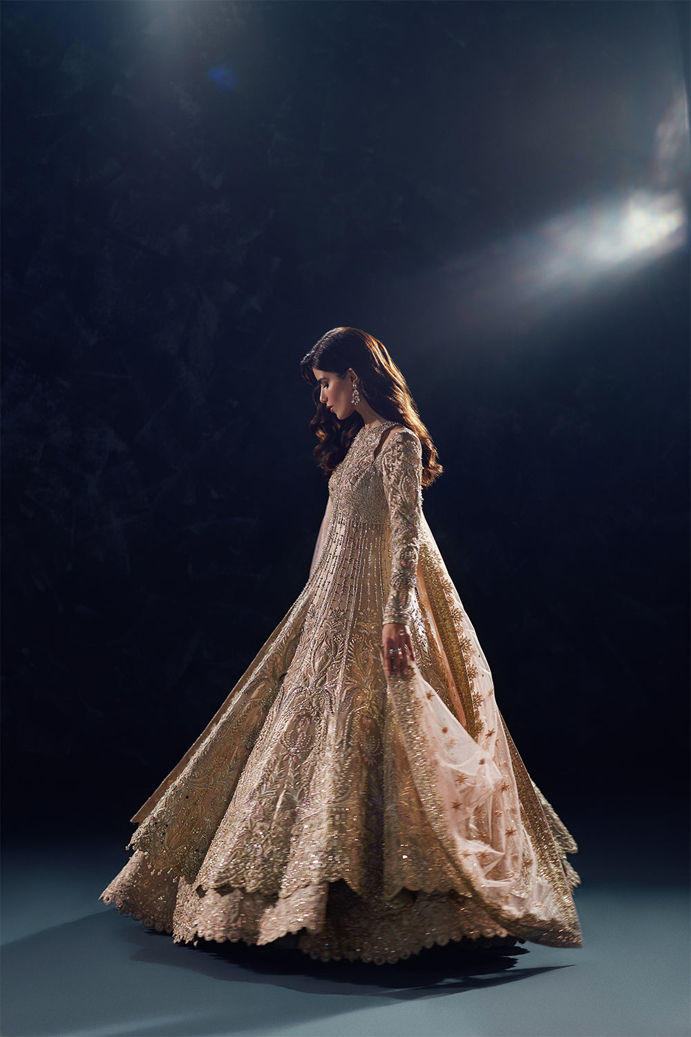 Indian Gold Sheesha & Dabka Tissue Bridal Gown (3-Piece) - Image 3