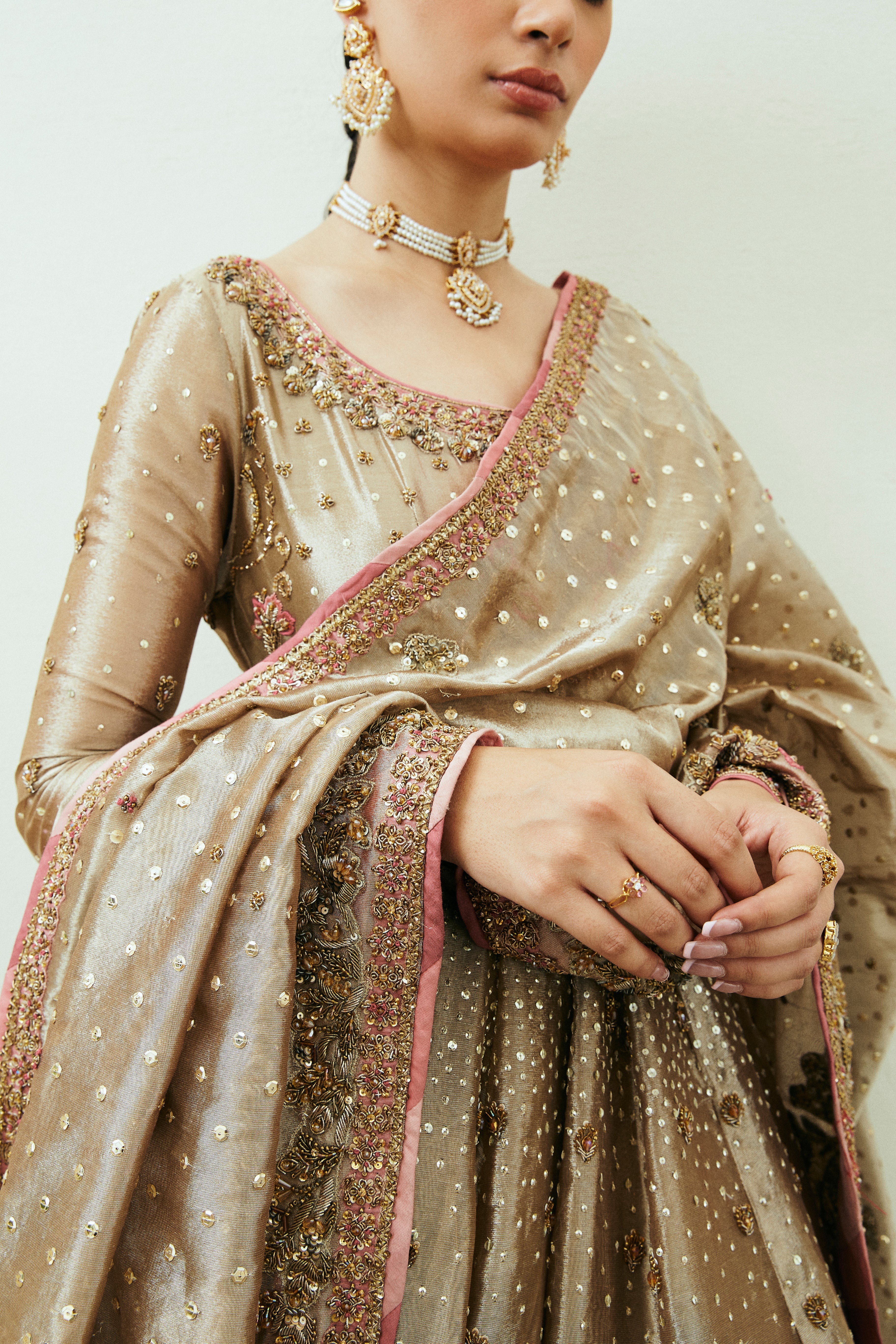 Gold Embellished Tissue Bridal Gown (2-Piece) - Image 4