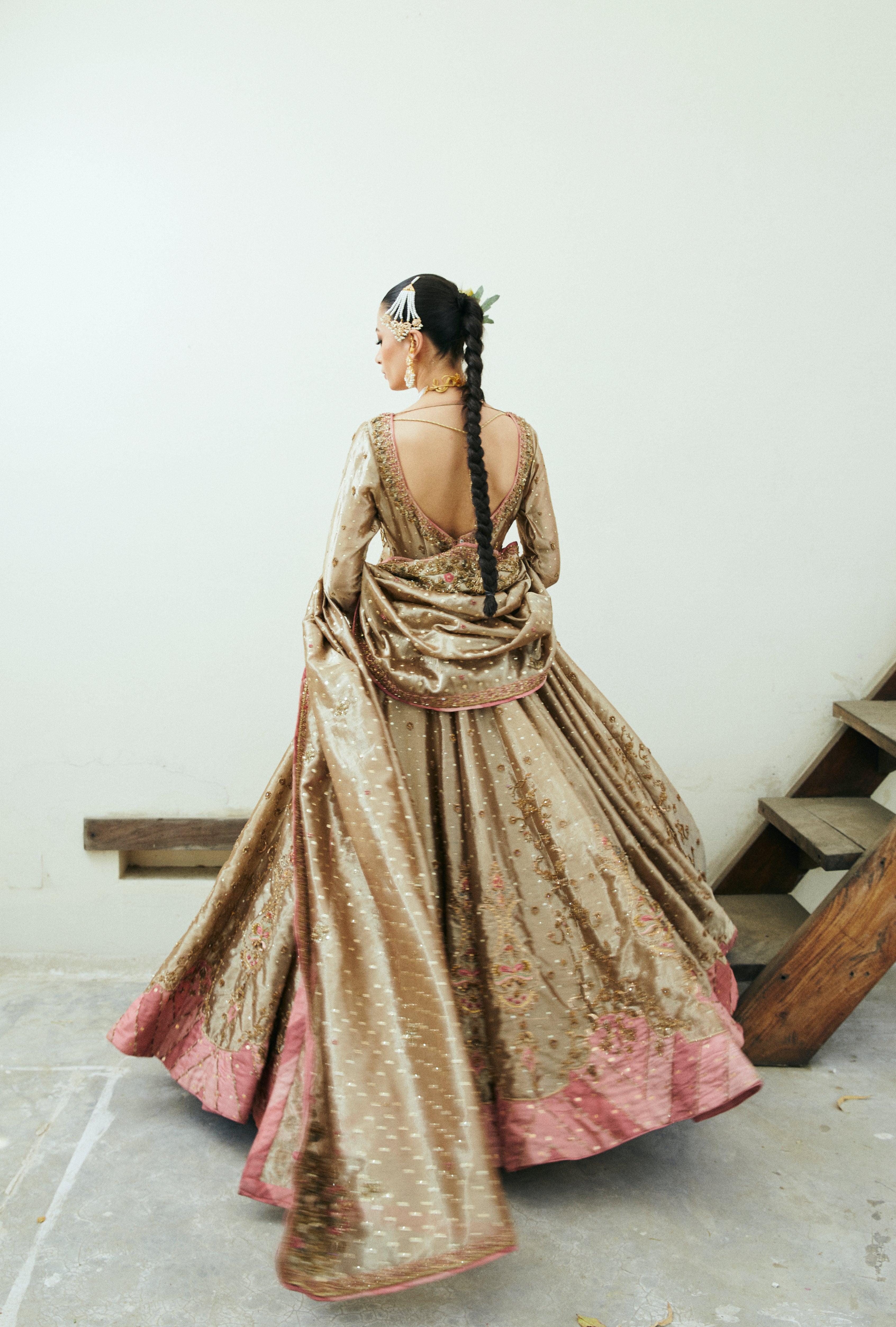 Gold Embellished Tissue Bridal Gown (2-Piece) - Image 5