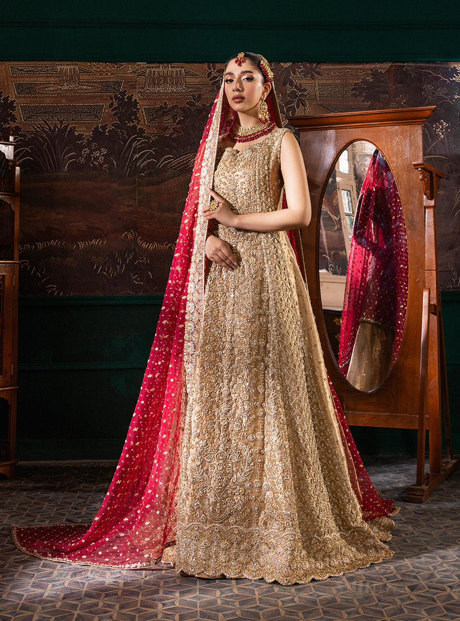 Gold Zardozi Tissue Lama Bridal Gown (2-Piece) - Image 1