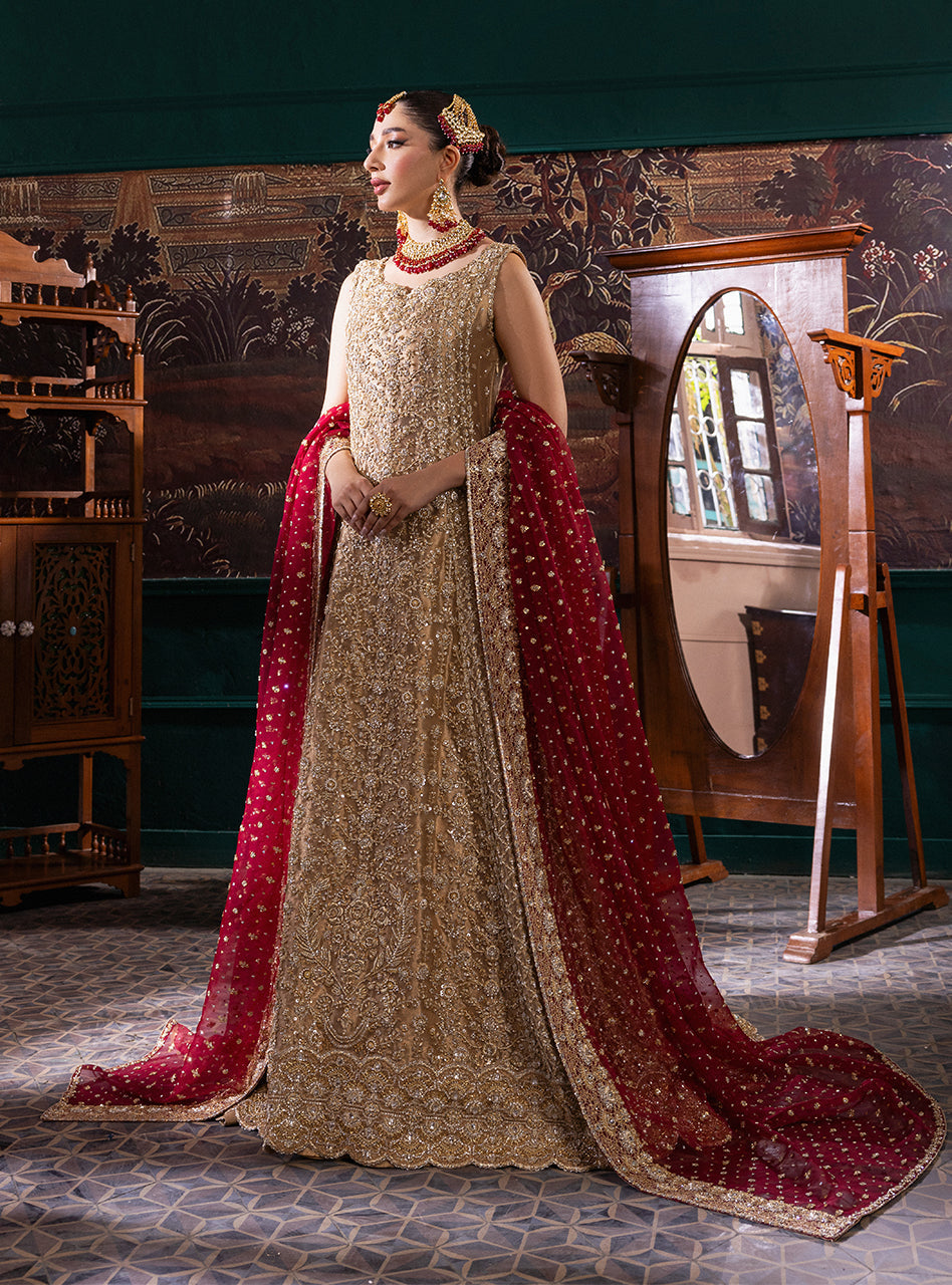 Gold Zardozi Tissue Lama Bridal Gown (2-Piece) - Image 10