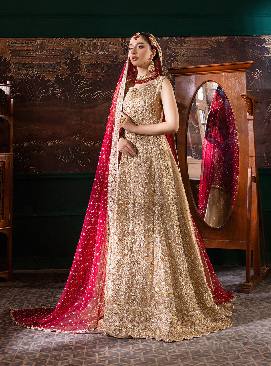 Gold Zardozi Tissue Lama Bridal Gown (2-Piece) - Image 11