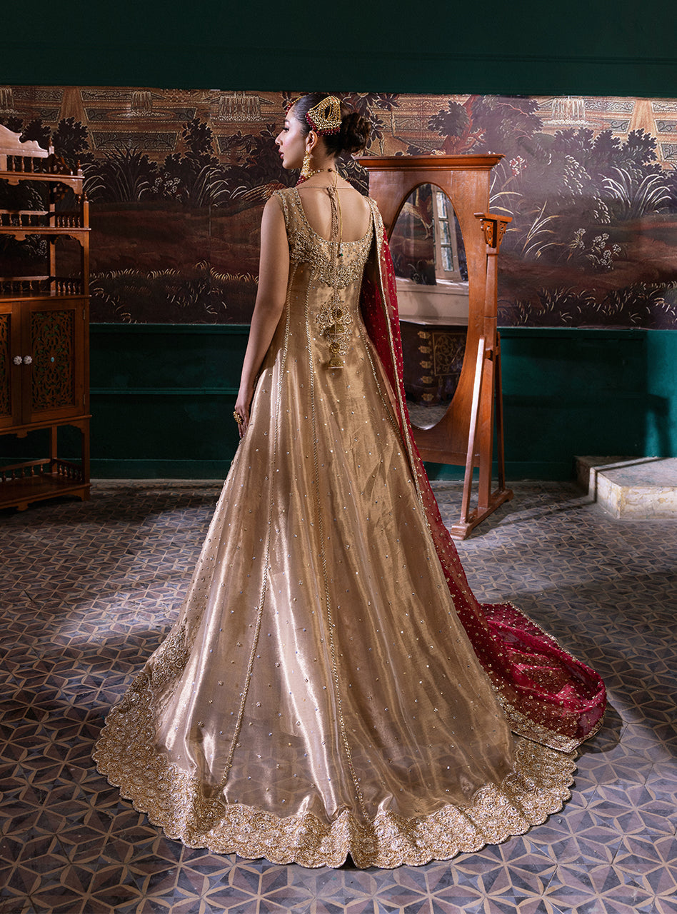 Gold Zardozi Tissue Lama Bridal Gown (2-Piece) - Image 12
