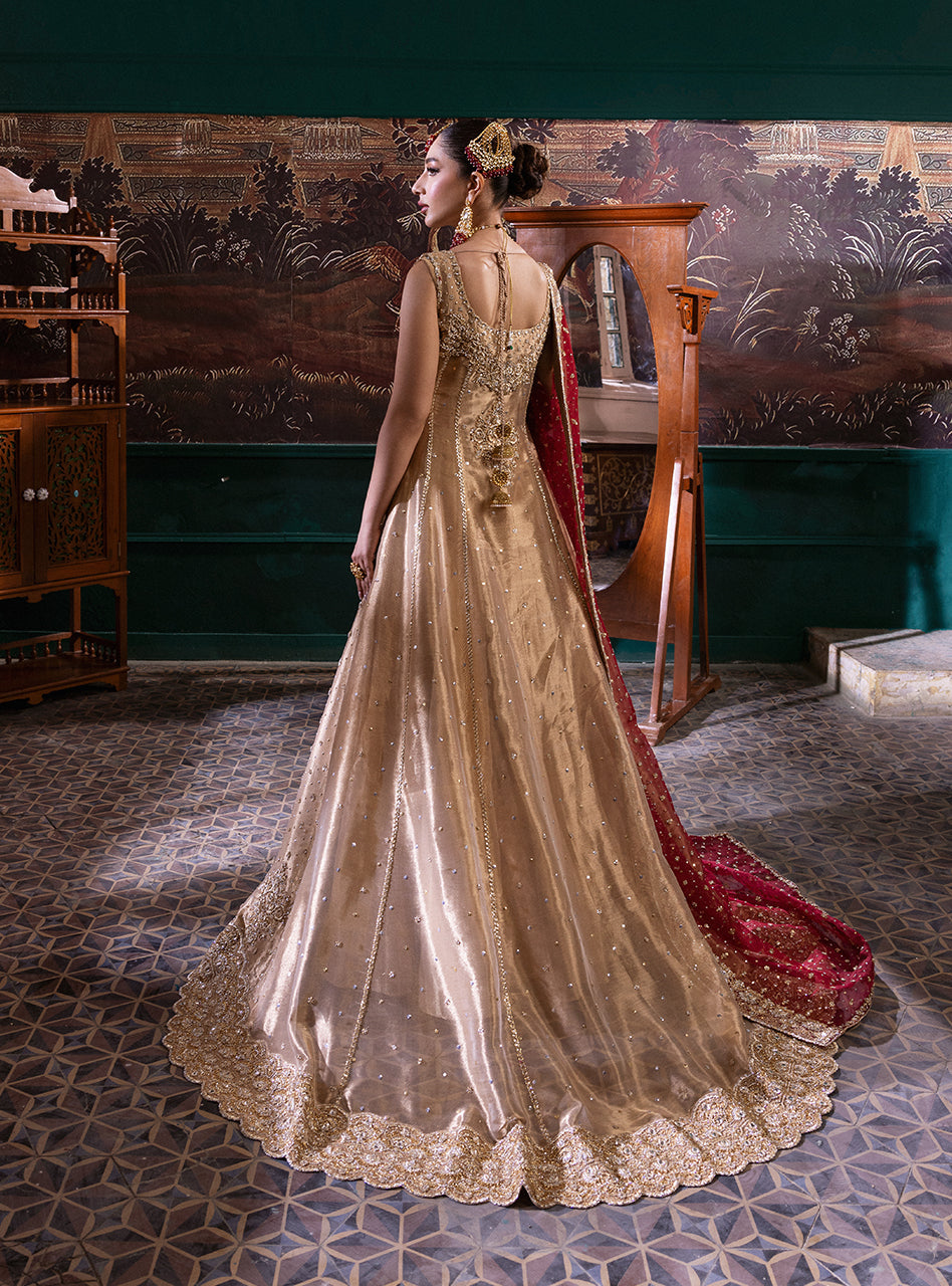 Gold Zardozi Tissue Lama Bridal Gown (2-Piece) - Image 2