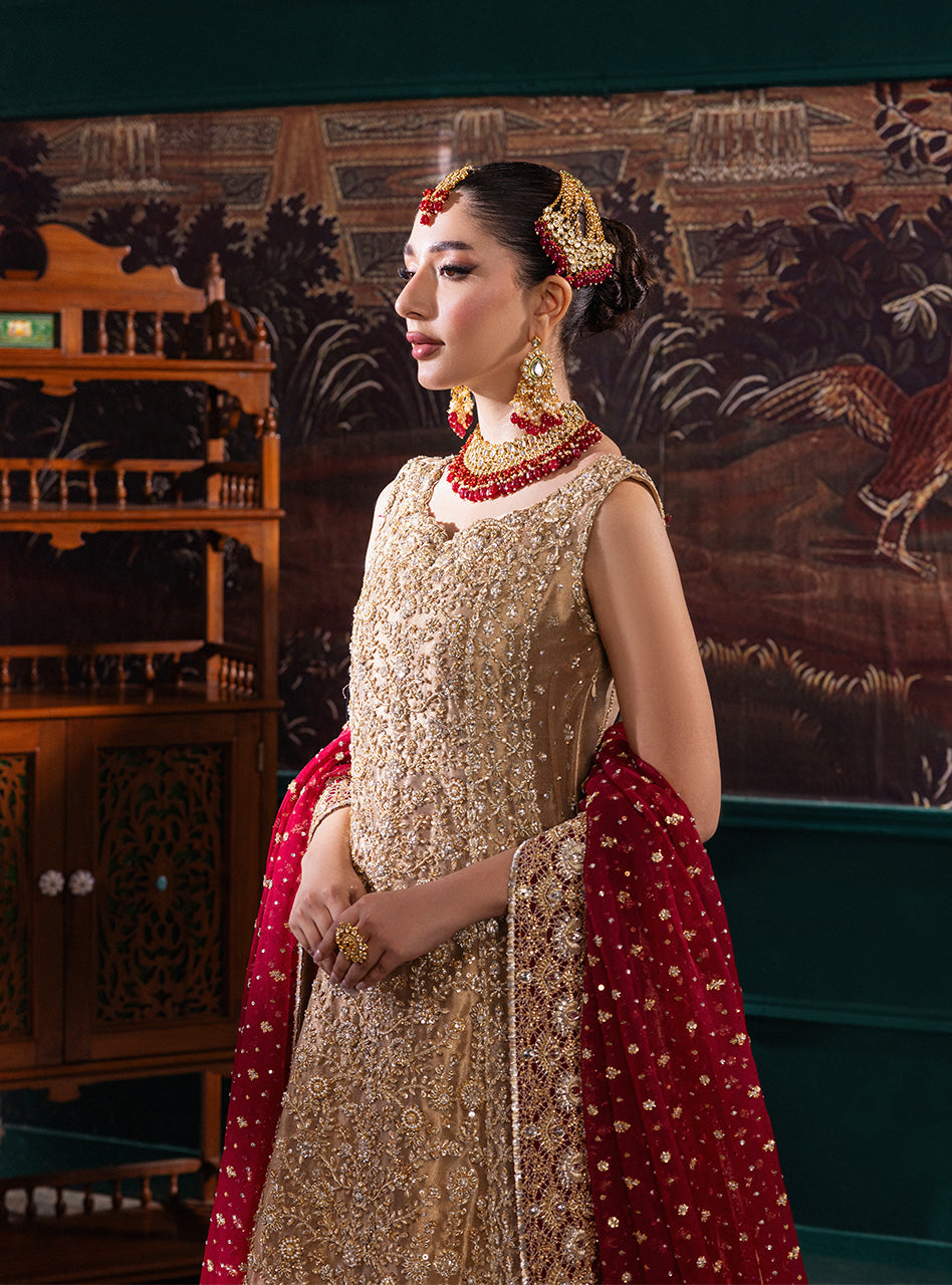 Gold Zardozi Tissue Lama Bridal Gown (2-Piece) - Image 3