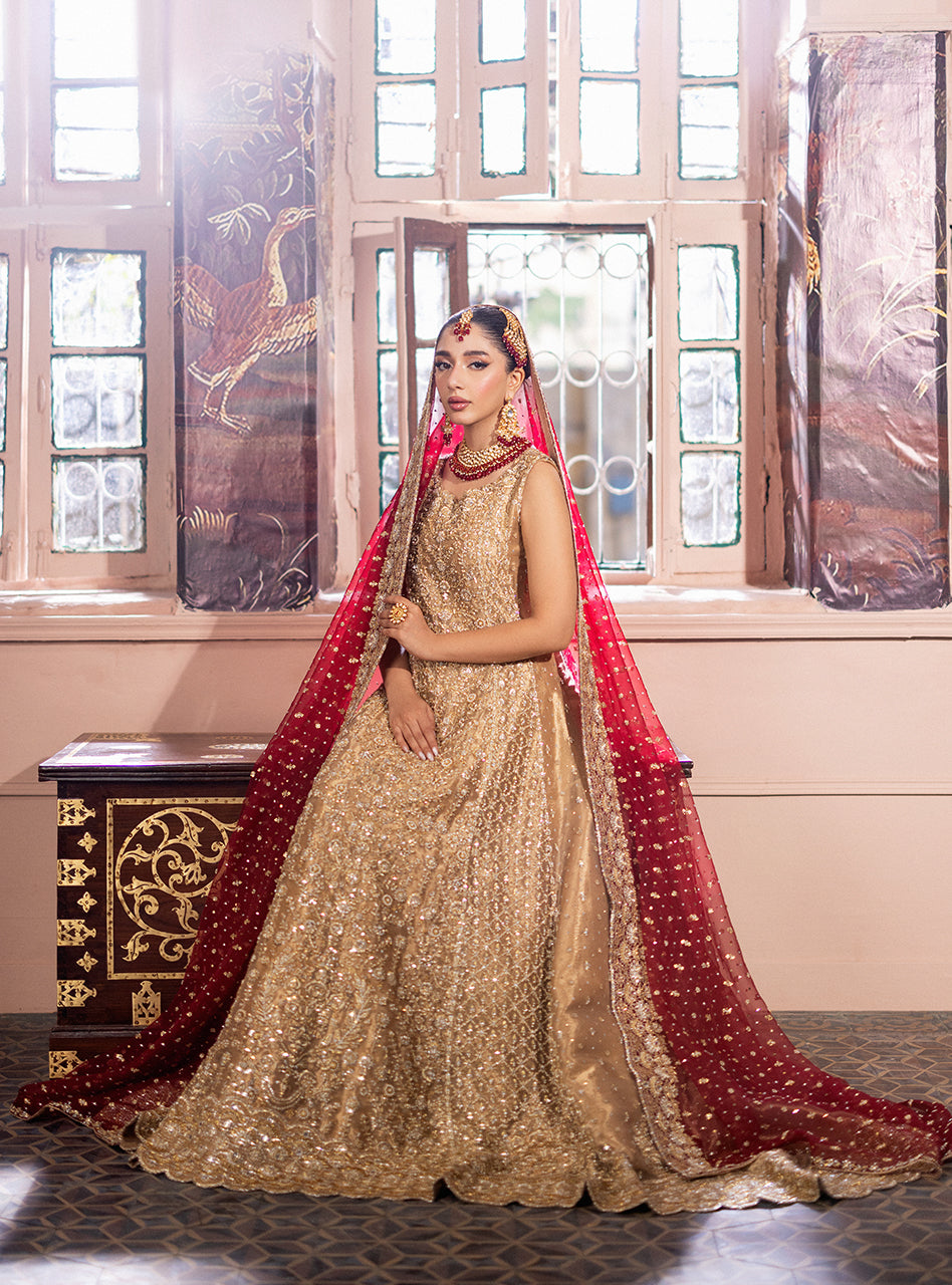 Gold Zardozi Tissue Lama Bridal Gown (2-Piece) - Image 4