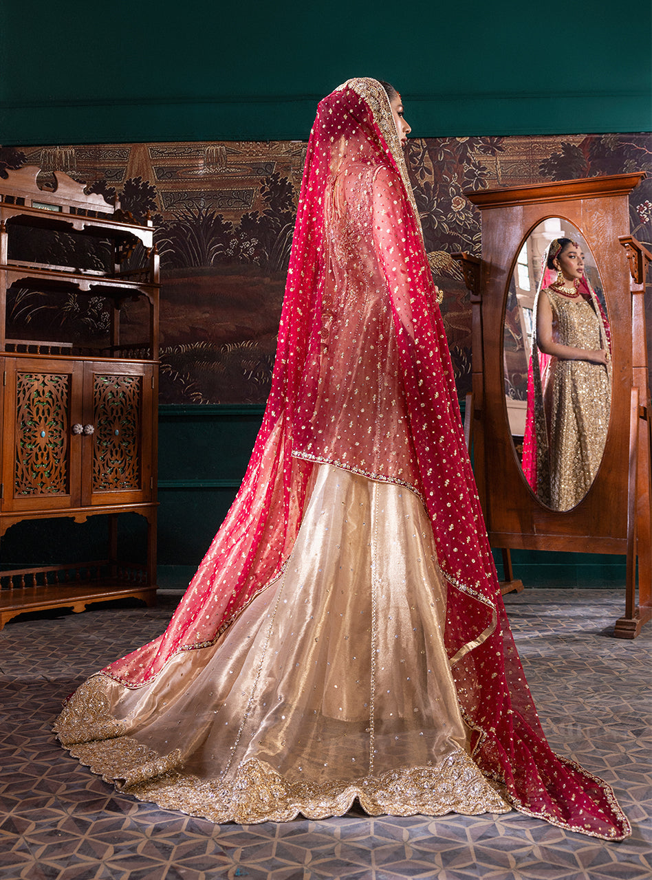 Gold Zardozi Tissue Lama Bridal Gown (2-Piece) - Image 7