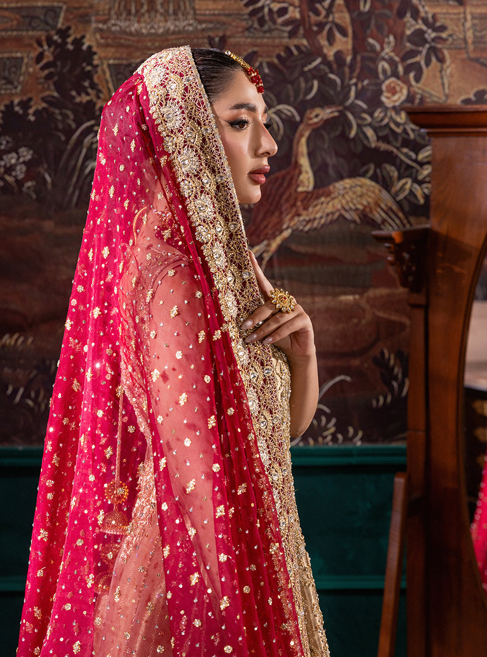 Gold Zardozi Tissue Lama Bridal Gown (2-Piece) - Image 8