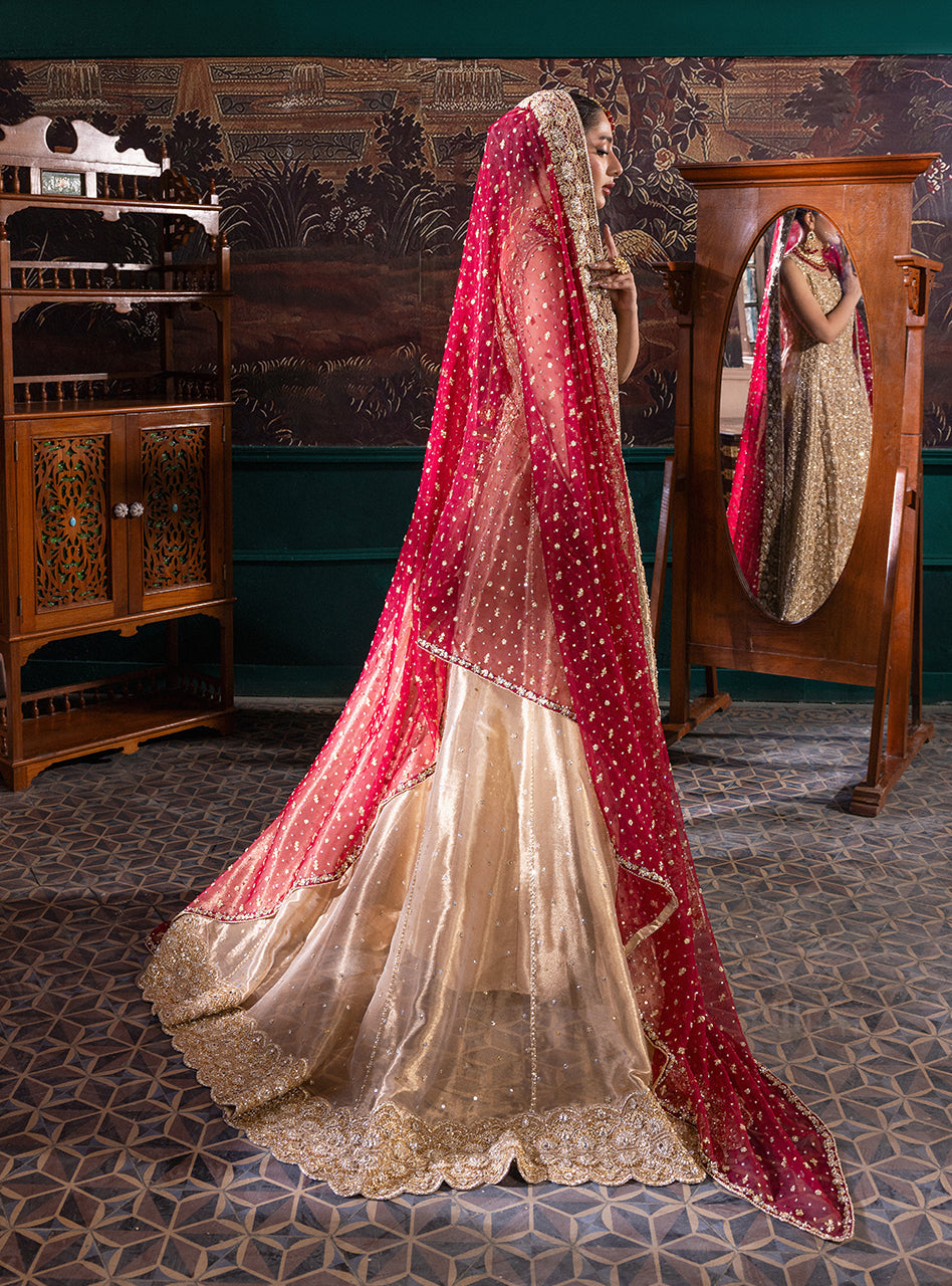 Gold Zardozi Tissue Lama Bridal Gown (2-Piece) - Image 11