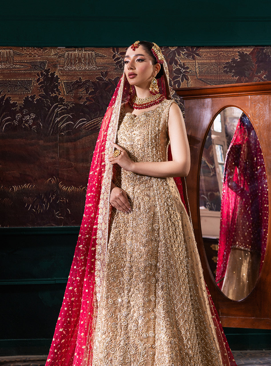 Gold Zardozi Tissue Lama Bridal Gown (2-Piece) - Image 7