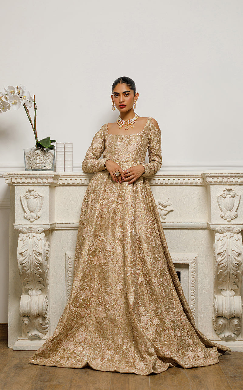 Gold Thread and Zari Embroidered Tissue Maxi (1-Pc) - Image 2
