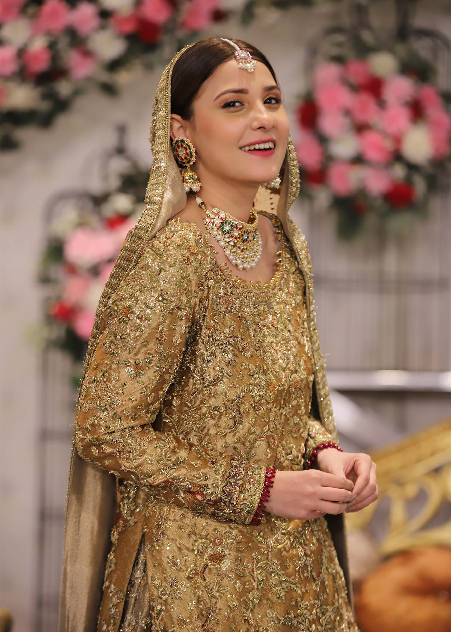 Antique Gold Embellished Tissue Silk Bridal Gown (2-Piece) - Image 4