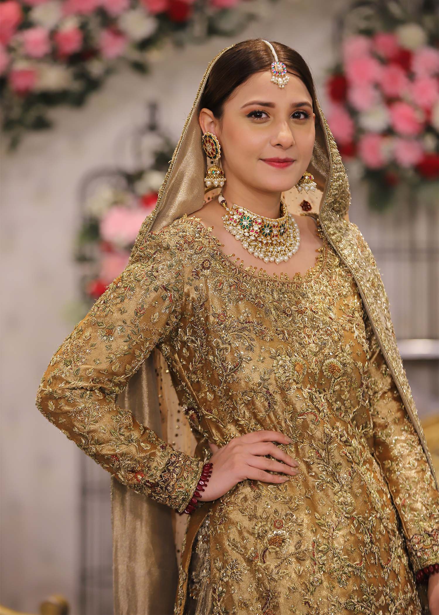 Antique Gold Embellished Tissue Silk Bridal Gown (2-Piece) - Image 5