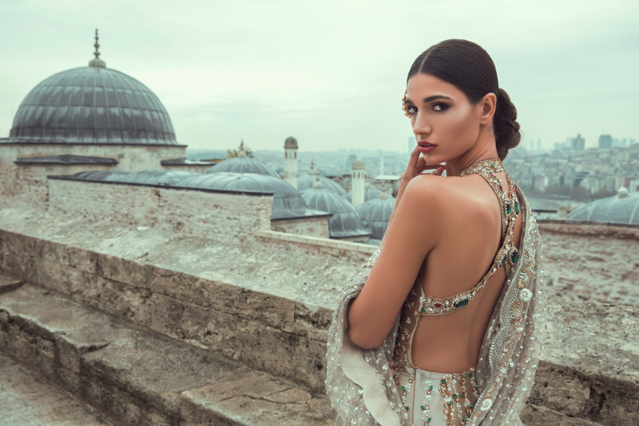 Gold Zardozi Cutwork Tissue Gown (2-Piece) - Image 4