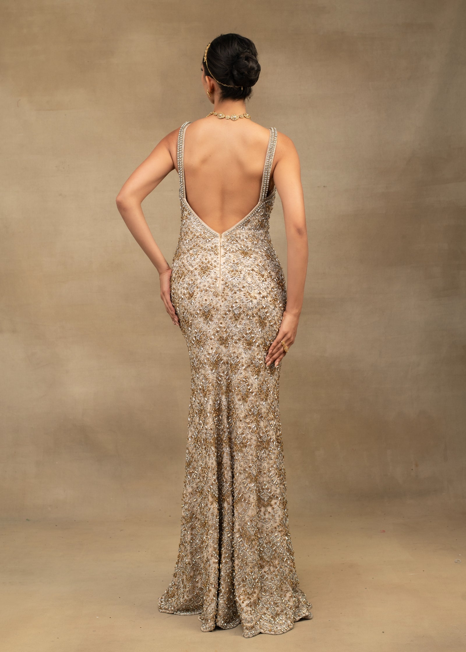 Gold Beaded Indian Tulle Gown (1-Pc) - Image 4