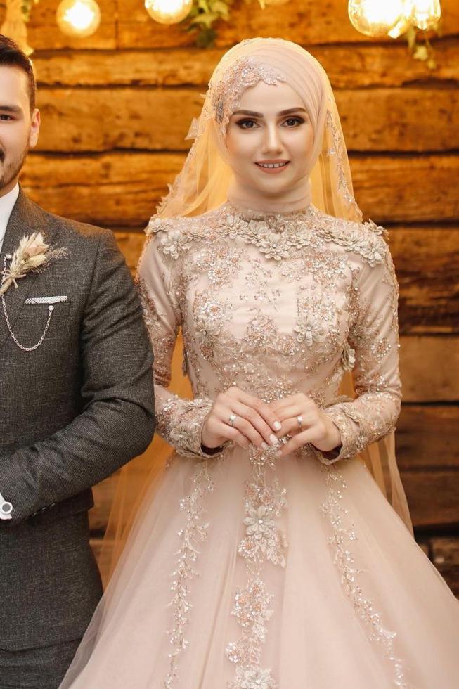 Champagne Lace Tulle A-Line Wedding Gown (2-Piece) - Image 2