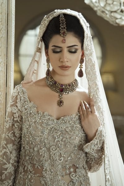 Pakistani Rose Gold Swarovski & Pearl Tulle Bridal Gown (2-Piece) - Image 4