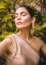 Rose Gold Zari Net One-Shoulder Gown (1-Pc) - Image 3