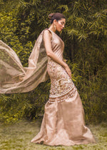 Rose Gold Zari Net One-Shoulder Gown (1-Pc) - Image 5