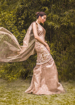 Rose Gold Zari Net One-Shoulder Gown (1-Pc) - Image 2