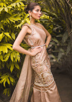 Rose Gold Zari Net One-Shoulder Gown (1-Pc) - Image 4