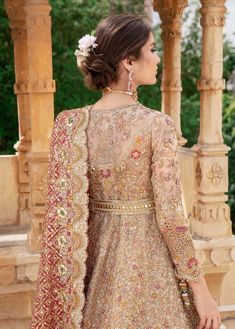 Pakistani Gold Maroon Embellished Zardozi Bridal Gown (2-Piece) - Image 5