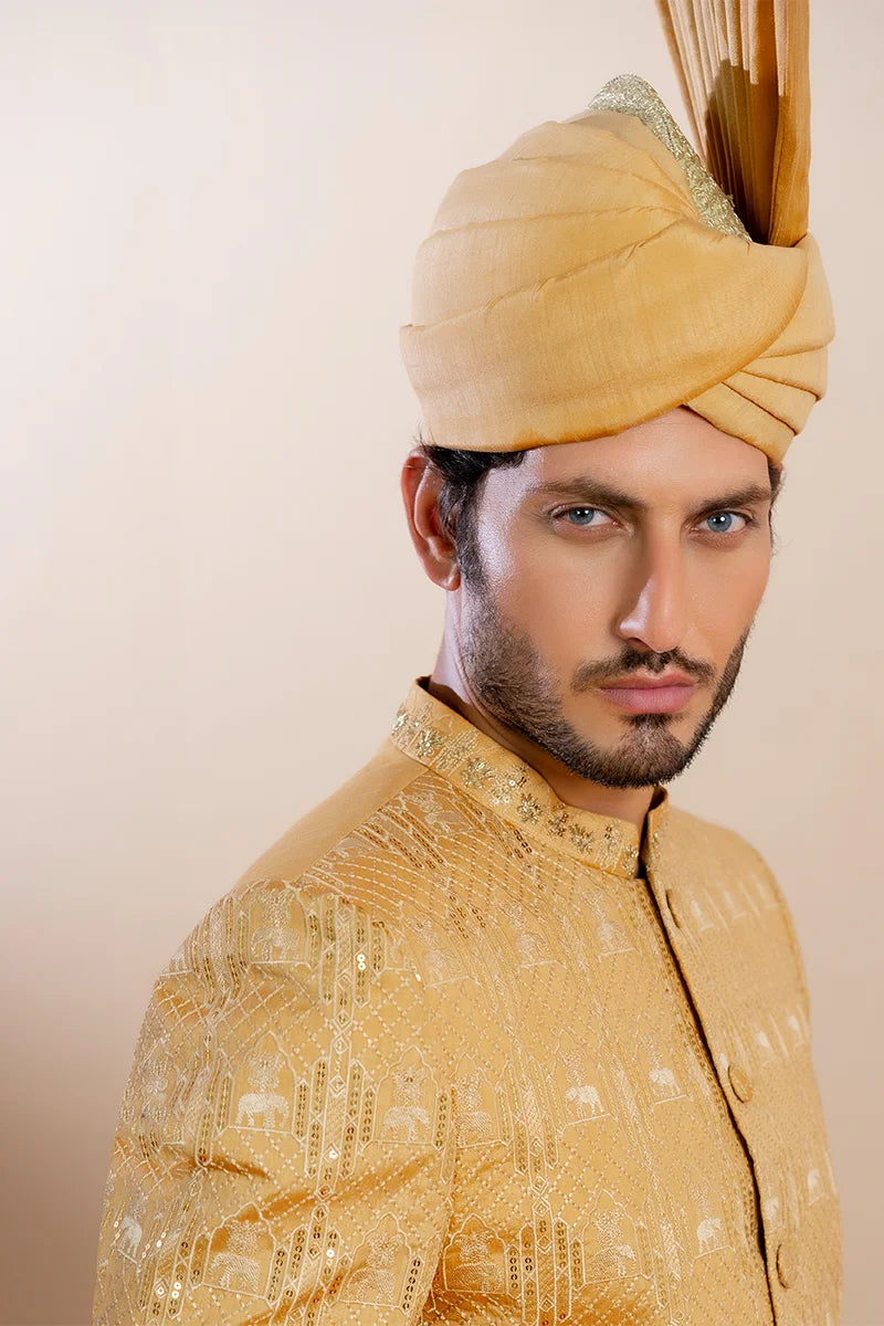 Gold Dapka & Moti Baar Silk Sherwani (5-Piece) - Image 4