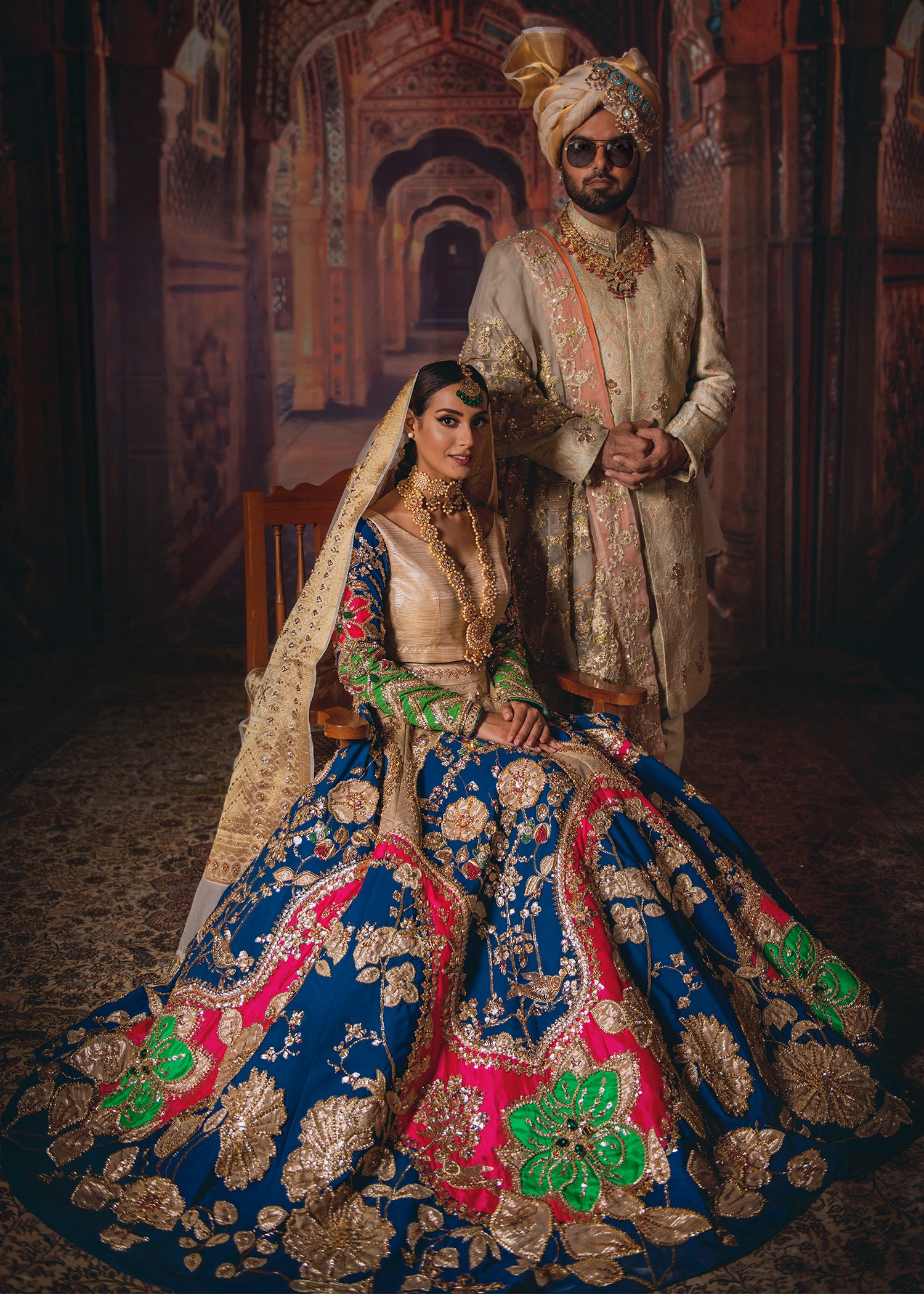 Antique Gold Embroidered Banarsi Groom Sherwani (3-Piece) - Image 3