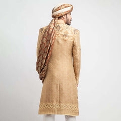 Peach Gold Brocade Groom Sherwani (3-Piece) - Image 5