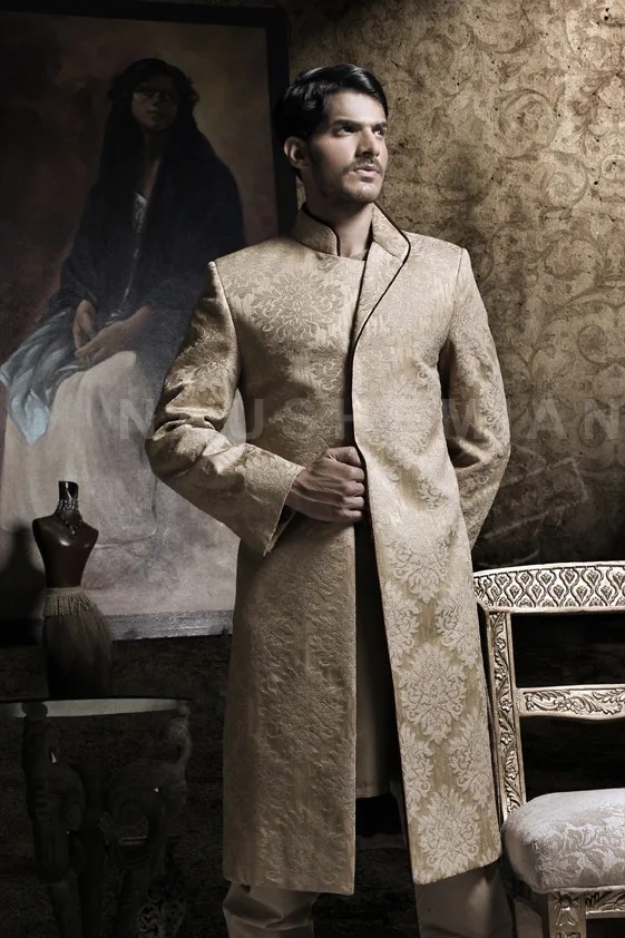 Gold Self-Weave Brocade Sherwani (2-Piece) - Image 1