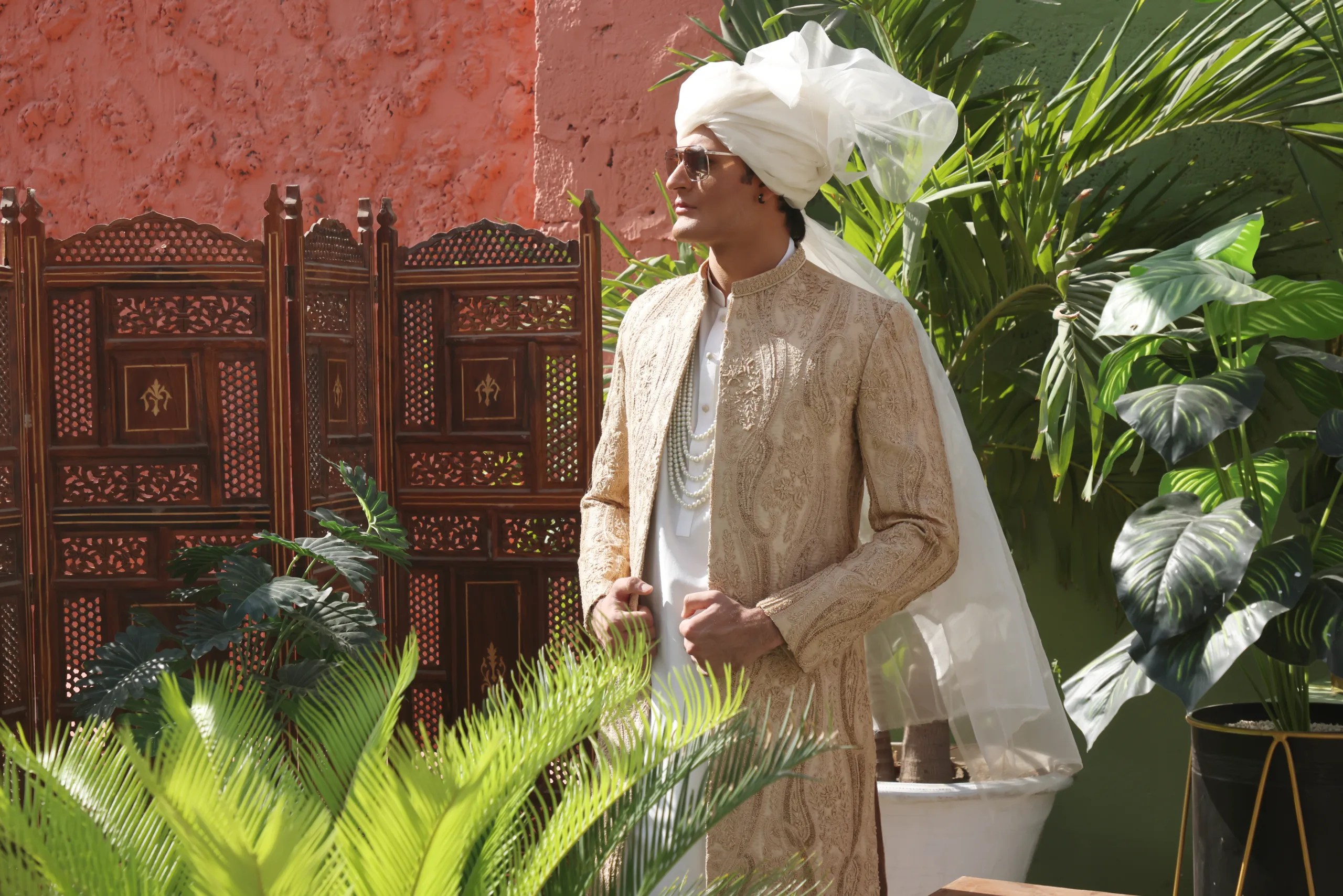 Champagne Gold Embroidered Silk-Blend Sherwani (3-Piece) - Image 4