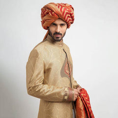 Antique Gold Brocade Groom Sherwani (3-Piece) - Image 3