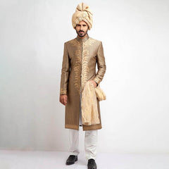 Antique Gold & Black Brocade Groom Sherwani (3-Piece) - Image 2