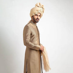 Antique Gold & Black Brocade Groom Sherwani (3-Piece) - Image 3
