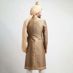 Antique Gold & Black Brocade Groom Sherwani (3-Piece) - Image 5