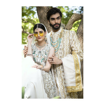 Gold Embroidered Brocade Groom Sherwani (4-Piece) - Image 4