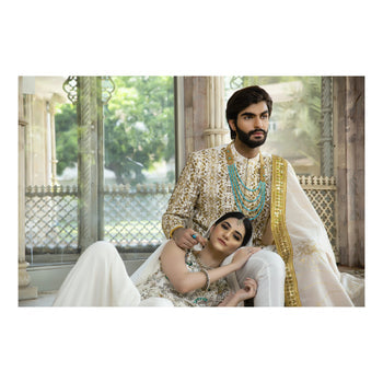 Gold Embroidered Brocade Groom Sherwani (4-Piece) - Image 5