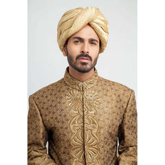 Antique Gold Zardozi Brocade Silk Sherwani (3-Piece) - Image 4