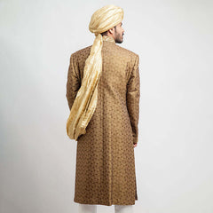 Antique Gold Zardozi Brocade Silk Sherwani (3-Piece) - Image 5