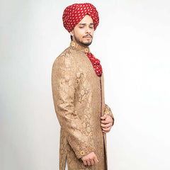 Antique Gold Zardozi Brocade Silk Sherwani (3-Piece) - Image 4