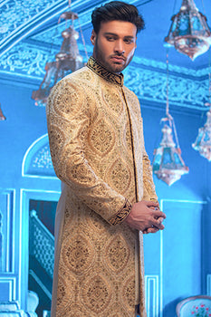 Gold Embroidered Brocade Groom Sherwani (2-Piece) - Image 1