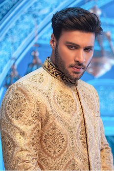 Gold Embroidered Brocade Groom Sherwani (2-Piece) - Image 2