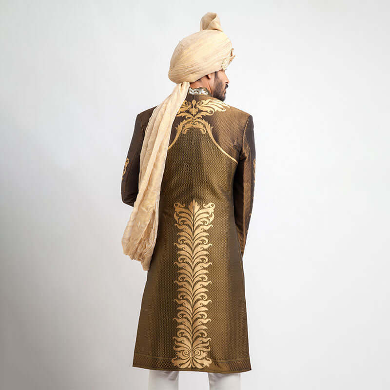 Antique Gold and Black Brocade Sherwani (3-Piece) - Image 6